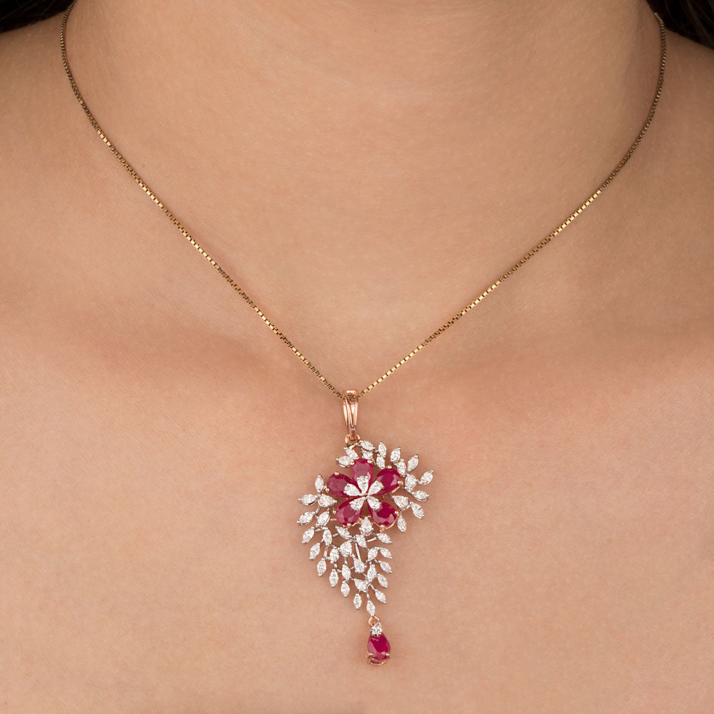 18K Rose Gold Diamond Pendant - 1.194ct VVS-EF with Colour Stones