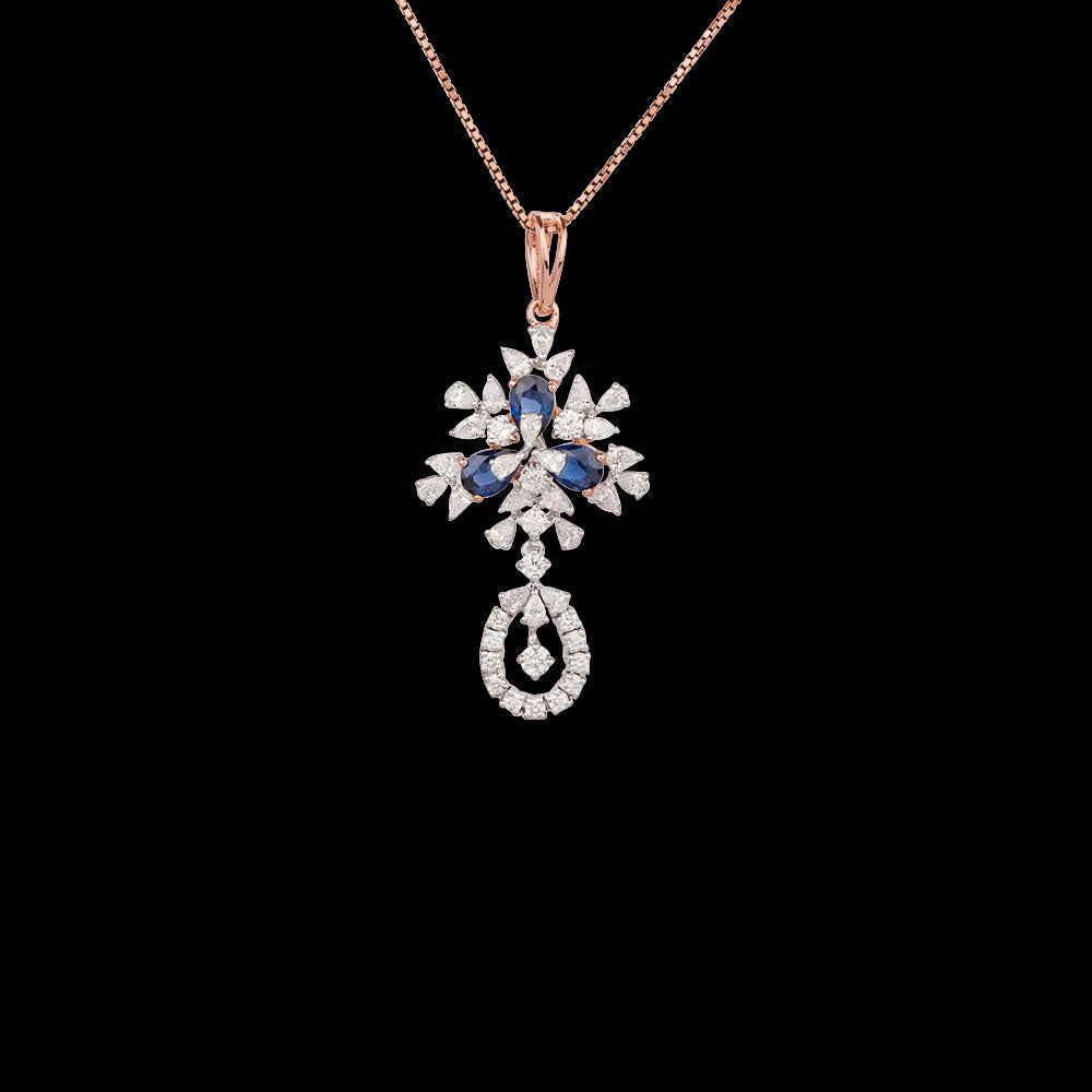18K Rose Gold Diamond Pendant - 1.555ct VVS-VS-EF with Colour Stones