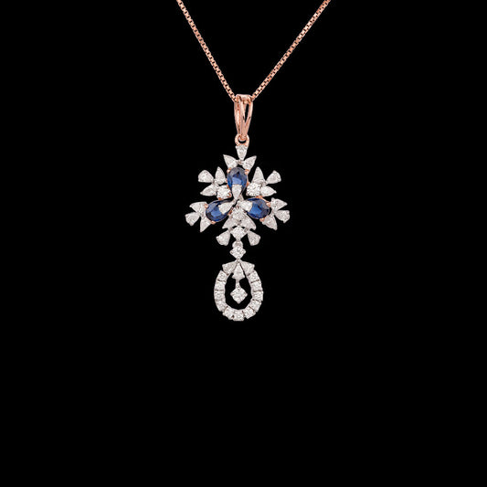 18K Rose Gold Diamond Pendant - 1.555ct VVS-VS-EF with Colour Stones