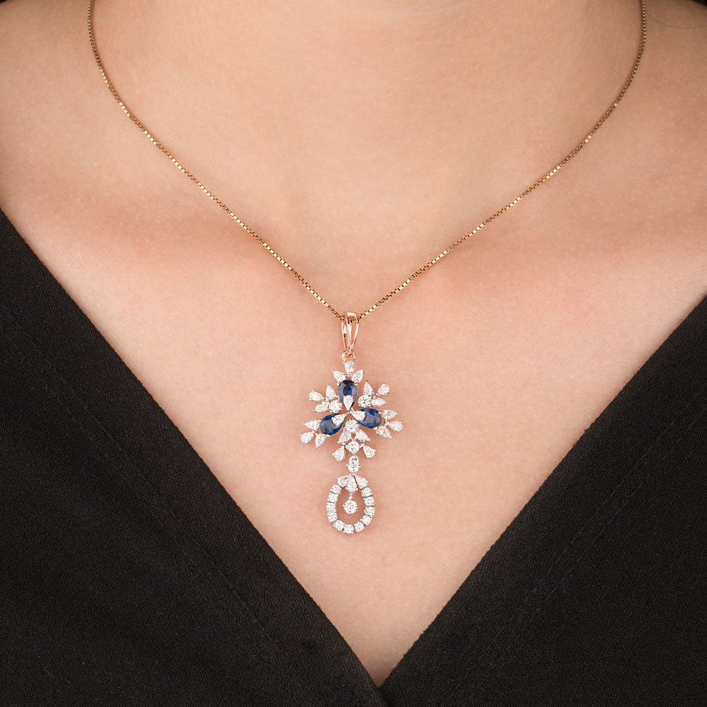 18K Rose Gold Diamond Pendant - 1.555ct VVS-VS-EF with Colour Stones