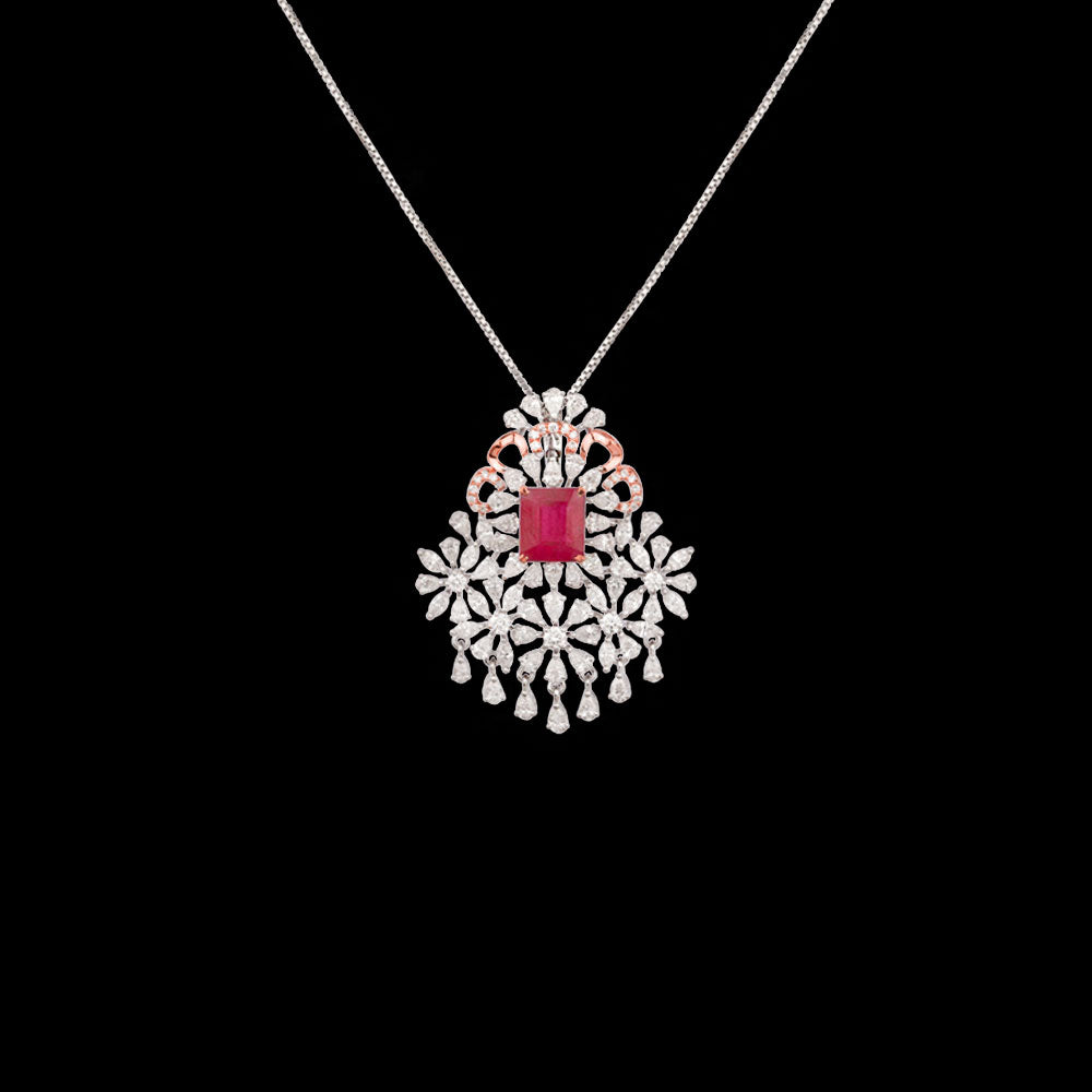 18K Rose Gold Diamond Pendant - 3.661ct VVS-VS-EF with Colour Stones