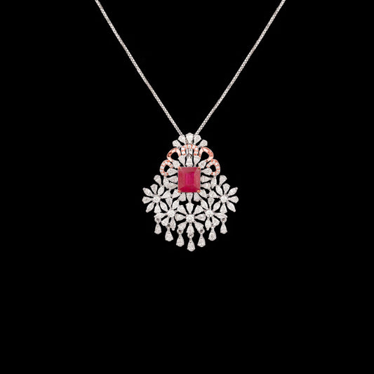 18K Rose Gold Diamond Pendant - 3.661ct VVS-VS-EF with Colour Stones