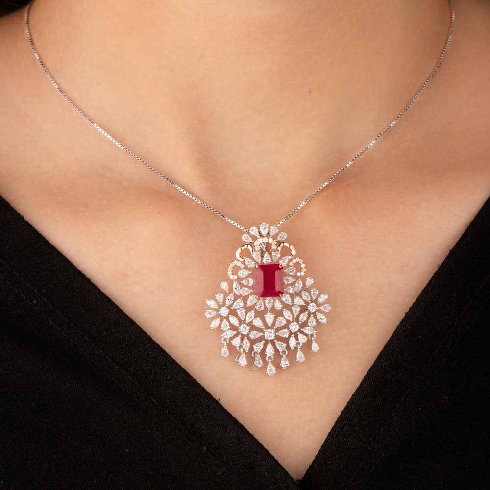 18K Rose Gold Diamond Pendant - 3.661ct VVS-VS-EF with Colour Stones