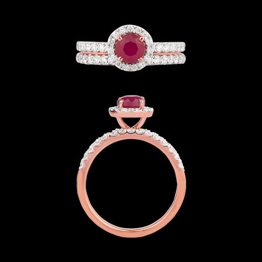 18K Rose Gold Diamond Ring - 0.63ct VVS-VS-EF with Colour Stones
