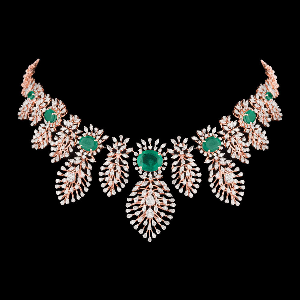 18K Rose Gold Diamond Necklace - 13.32ct VVS-EF with Colour Stones