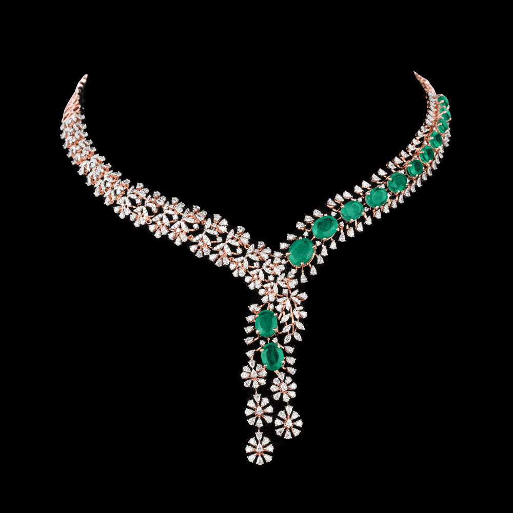 18K Rose Gold Diamond Necklace - 8.789ct VVS-EF with Colour Stones