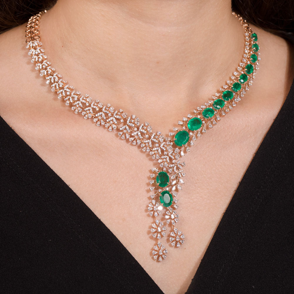 18K Rose Gold Diamond Necklace - 8.789ct VVS-EF with Colour Stones