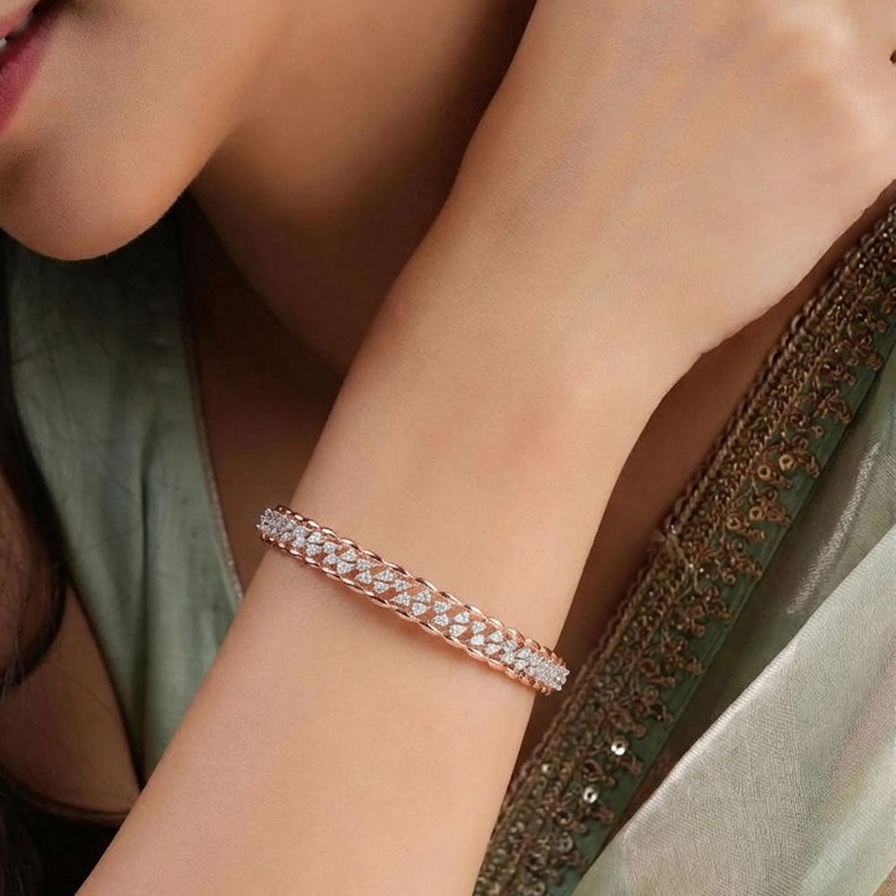 18K Two Tone Gold Diamond Bangle - 4.09ct VVS-EF