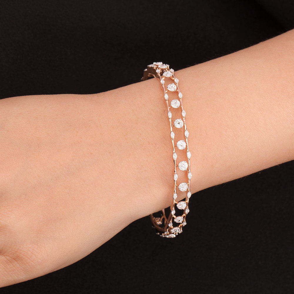 18K Rose Gold Diamond Bangle - 2.75ct VVS-FG