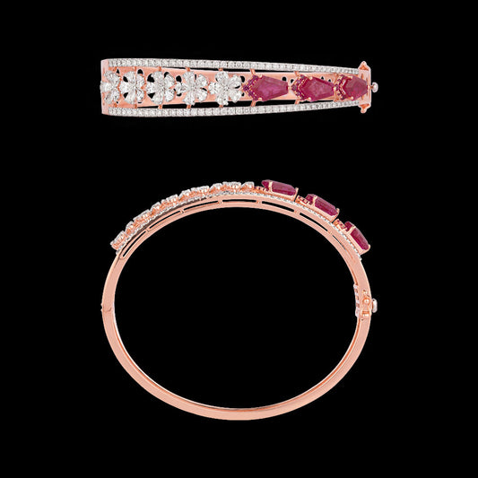 18K Rose Gold Diamond Kada - 3.18ct VVS-VS-FG with Colour Stones
