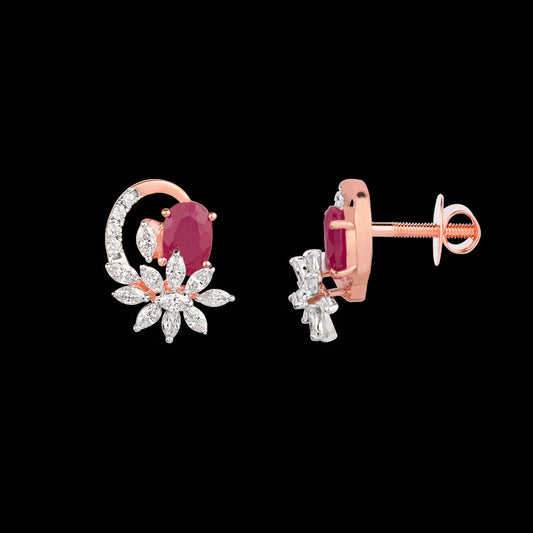 18K Rose Gold Diamond Earrings - 0.6ct VVS-EF with Colour Stones