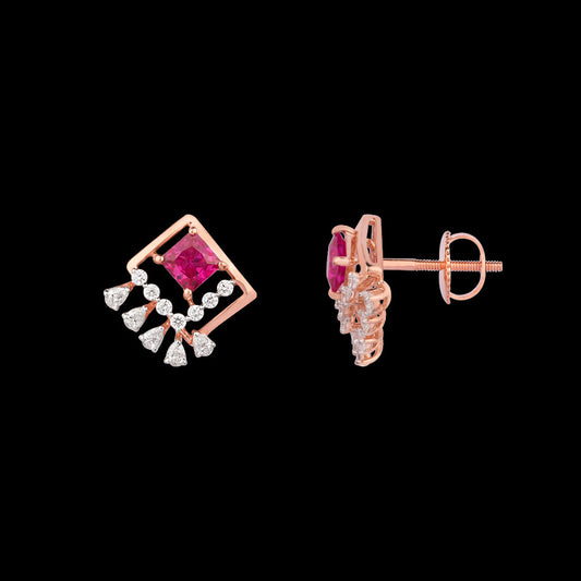 18K Rose Gold Diamond Earrings - 0.34ct VVS-EF with Colour Stones