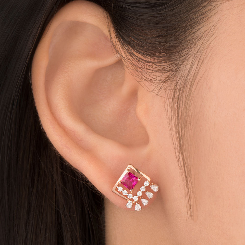 18K Rose Gold Diamond Earrings - 0.34ct VVS-EF with Colour Stones