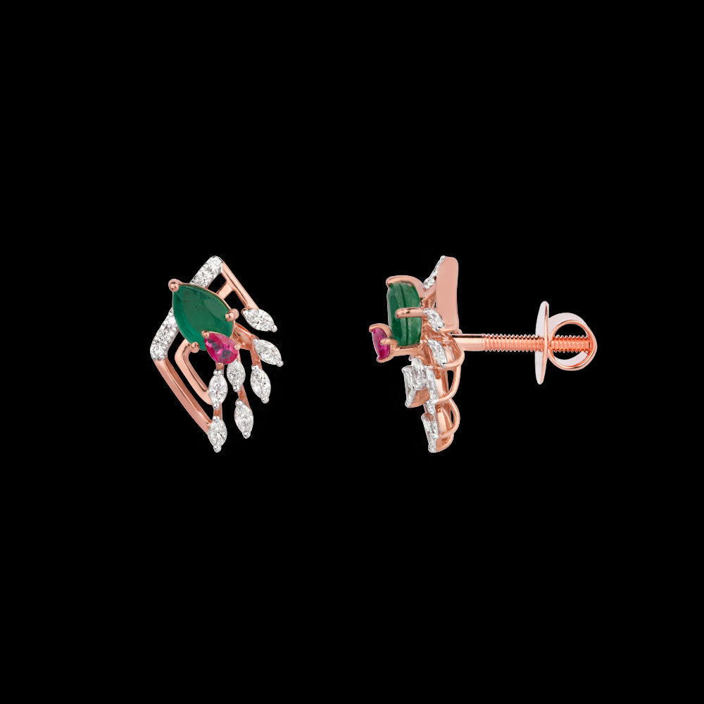 18K Rose Gold Diamond Earrings - 0.34ct VVS-EF with Colour Stones
