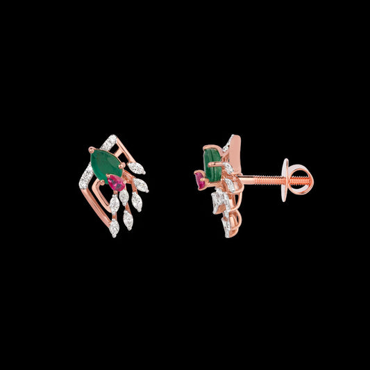 18K Rose Gold Diamond Earrings - 0.34ct VVS-EF with Colour Stones