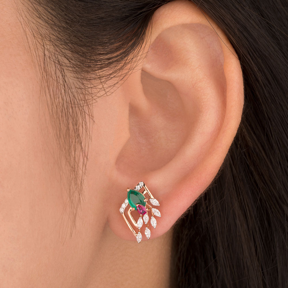 18K Rose Gold Diamond Earrings - 0.34ct VVS-EF with Colour Stones