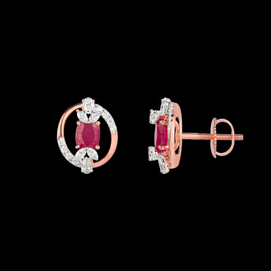18K Rose Gold Diamond Earrings - 0.43ct VVS-EF with Colour Stones