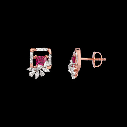 18K Rose Gold Diamond Earrings - 0.49ct VVS-EF with Colour Stones