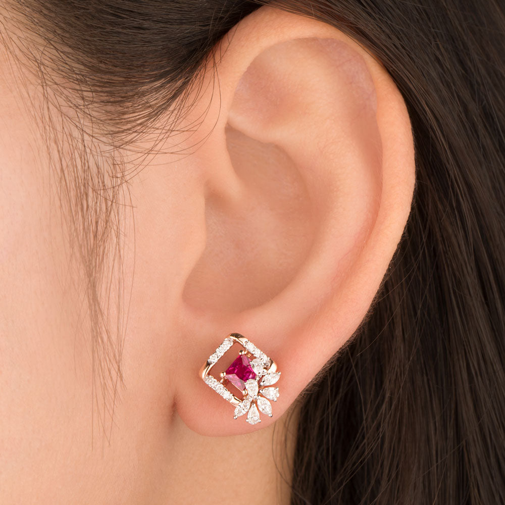 18K Rose Gold Diamond Earrings - 0.49ct VVS-EF with Colour Stones
