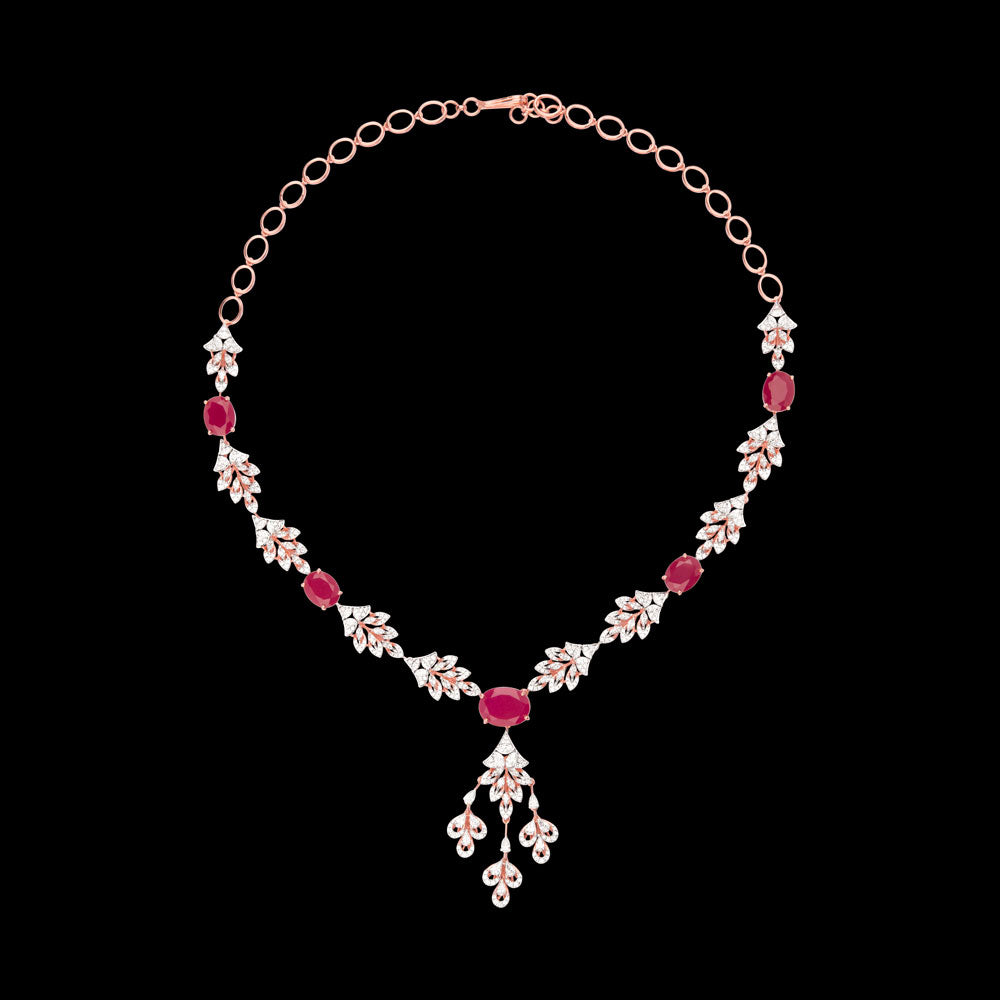 18K Rose Gold Diamond Necklace - 5.54ct VVS-EF with Colour Stones