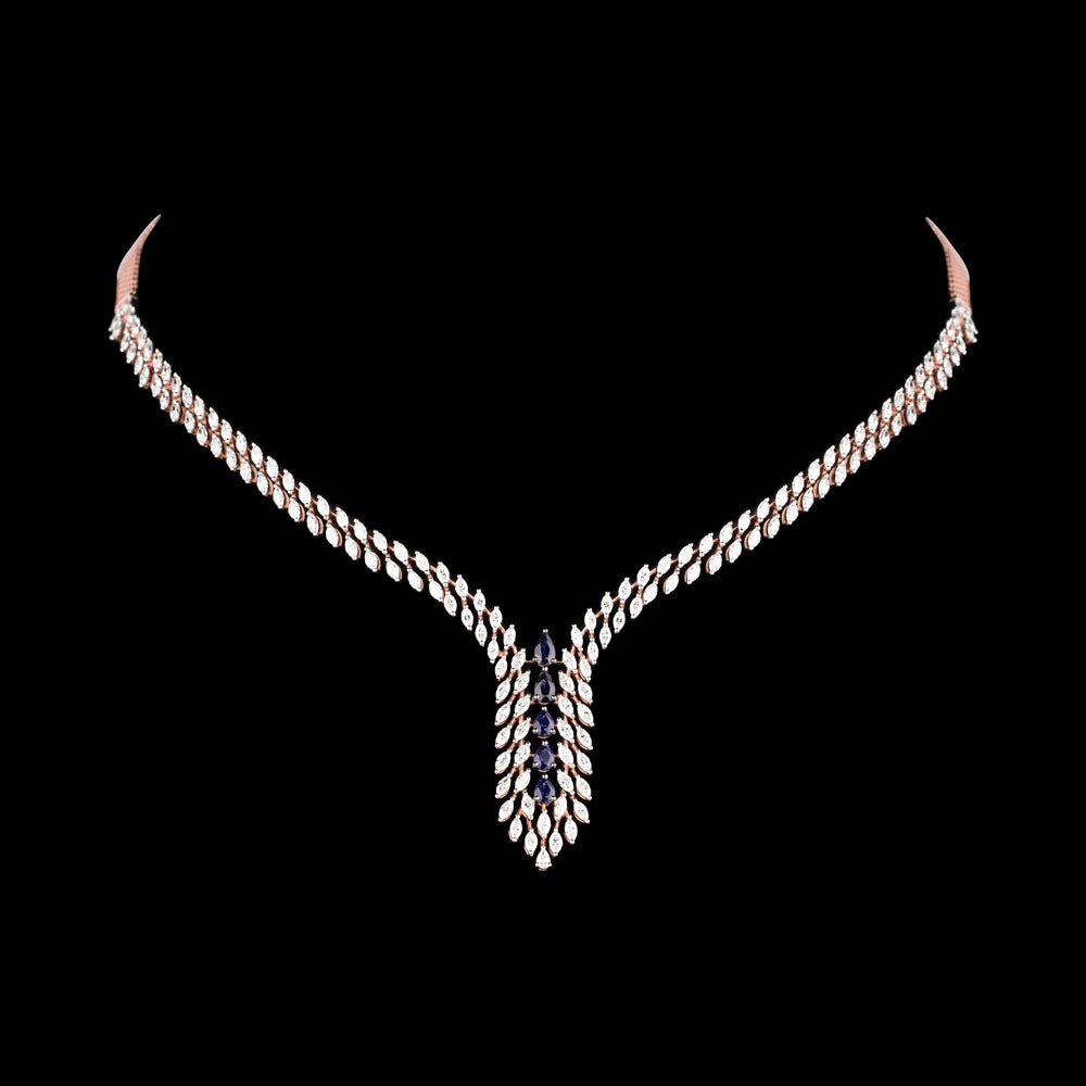 18K Rose Gold Diamond Necklace - 5.81ct VVS-EF with Colour Stones