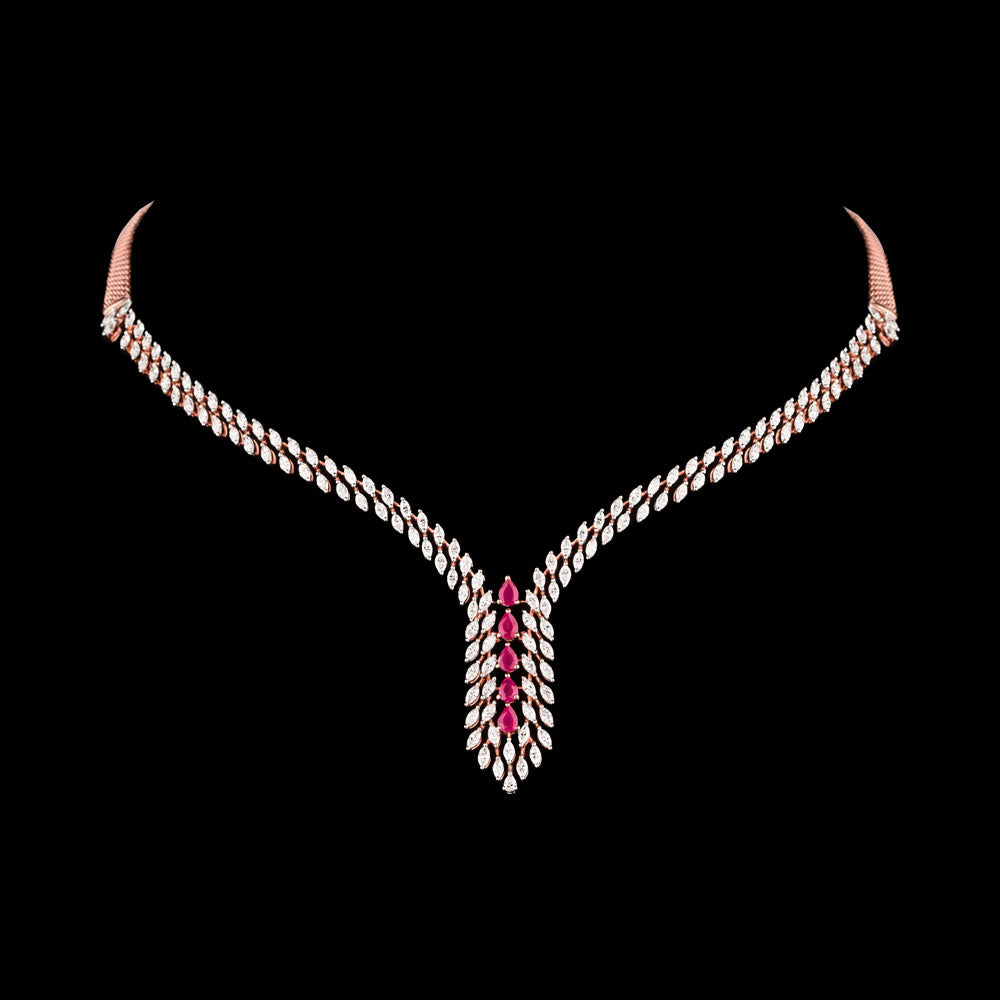 18K Rose Gold Diamond Necklace - 5.03ct VVS-EF with Colour Stones