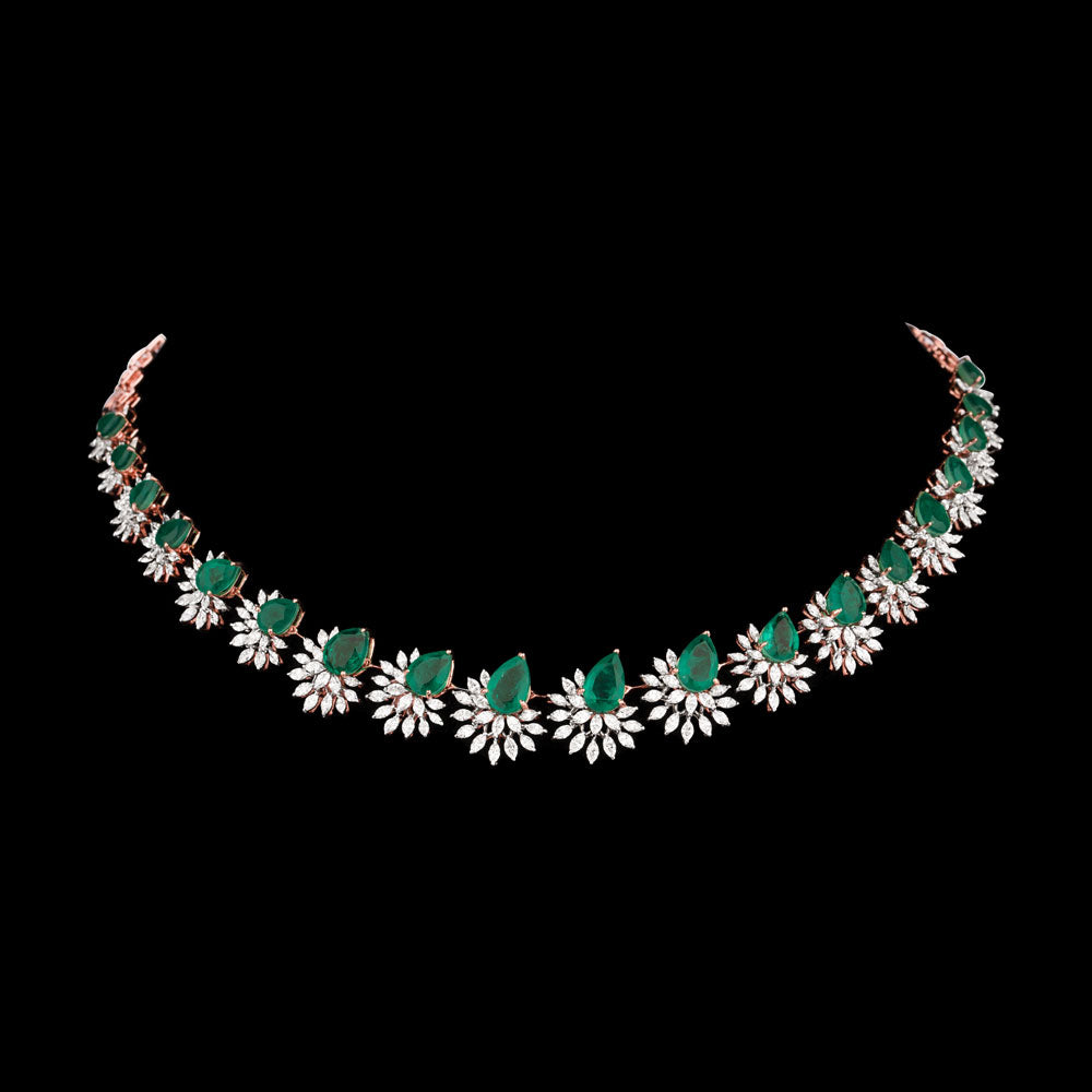 18K Rose Gold Diamond Necklace - 6.35ct VVS-EF with Colour Stones
