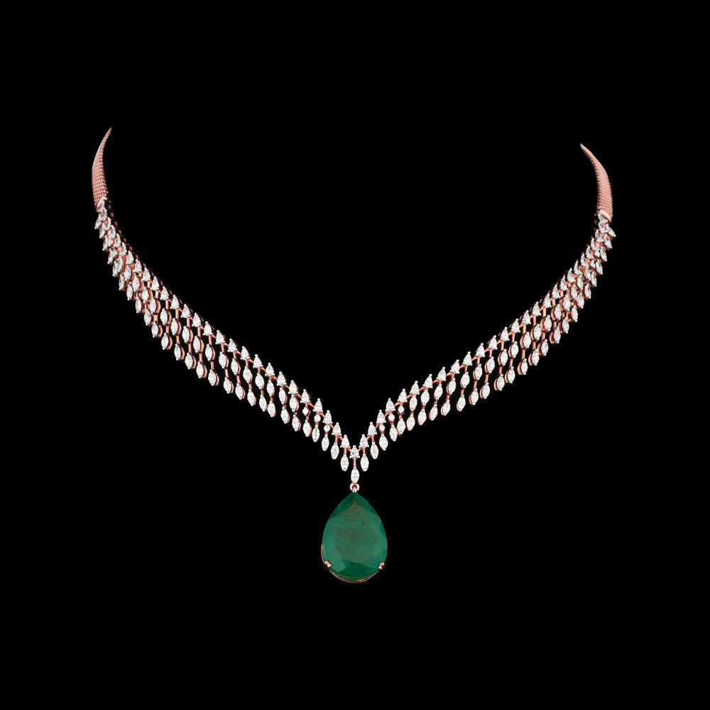 18K Rose Gold Diamond Necklace - 5.35ct VVS-EF with Colour Stones