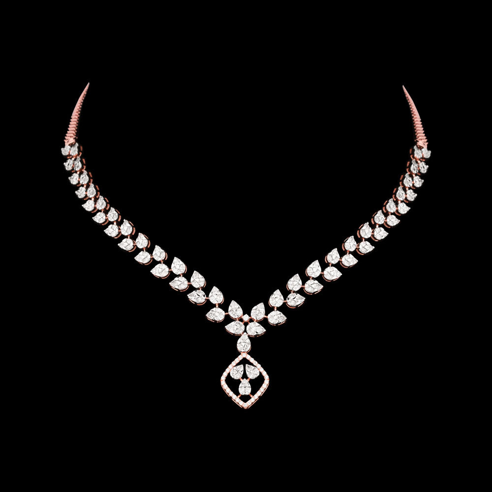18K Rose Gold Diamond Necklace - 6.83ct VVS-EF