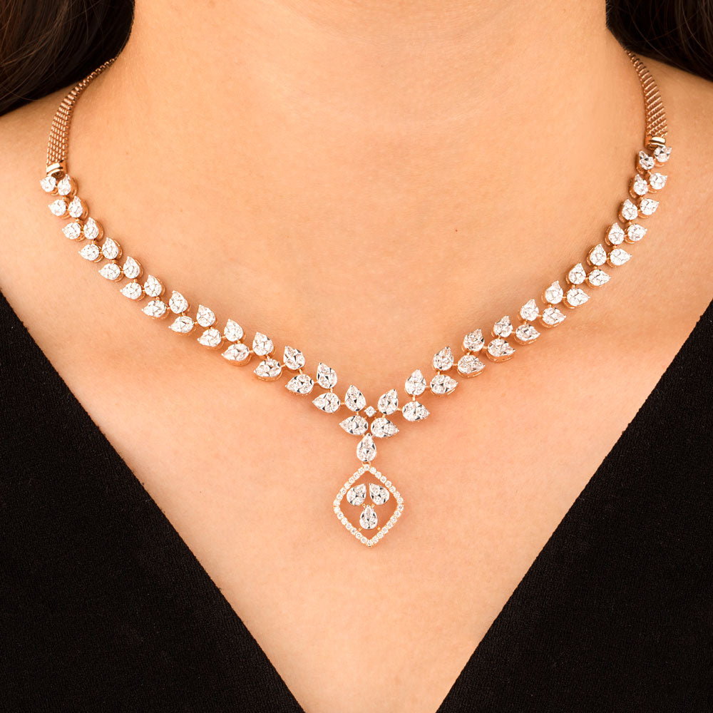 18K Rose Gold Diamond Necklace - 6.83ct VVS-EF