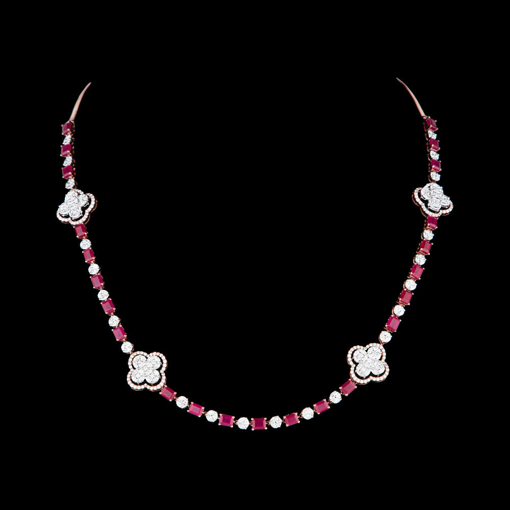 18K Rose Gold Diamond Necklace - 5.71ct VVS-EF with Colour Stones