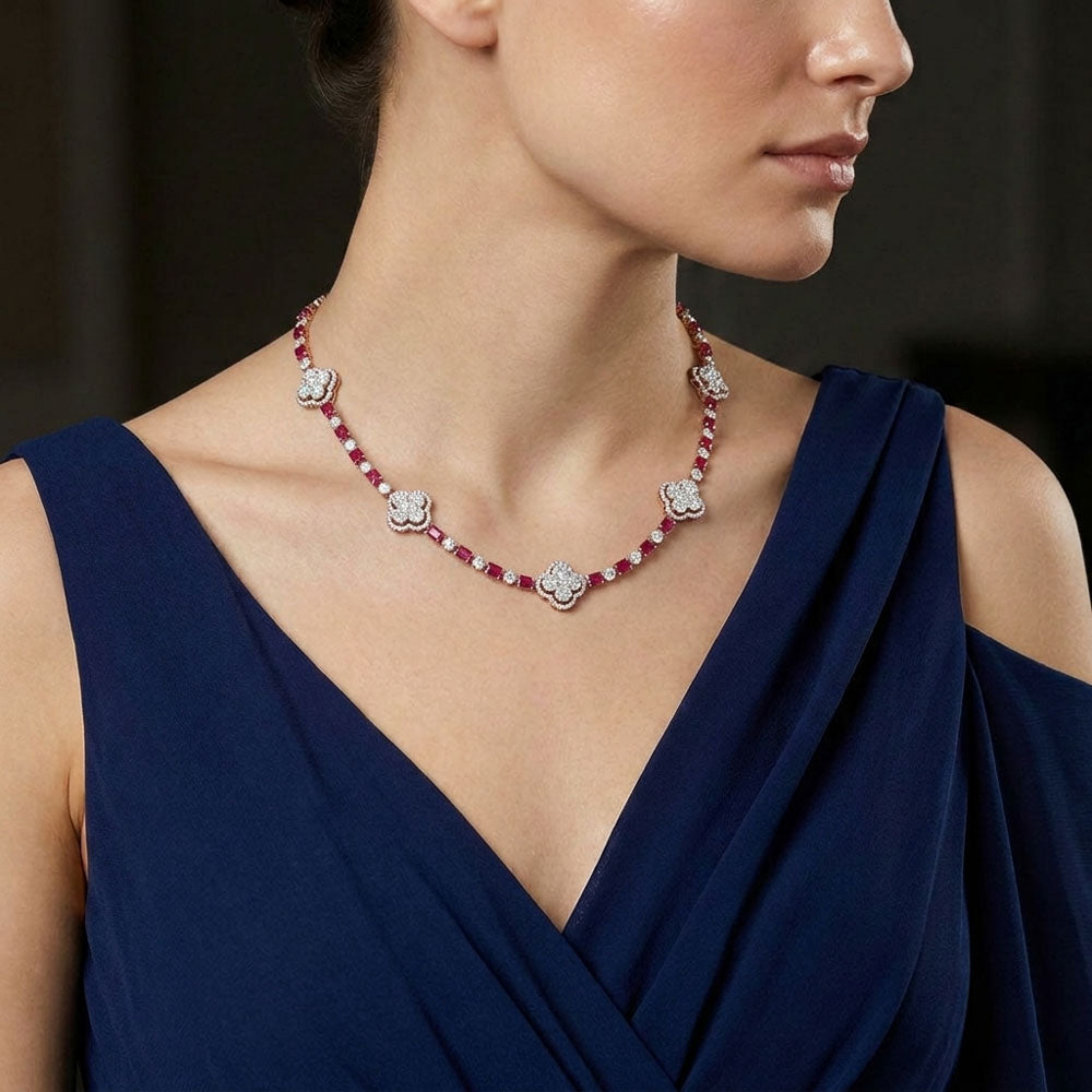 18K Rose Gold Diamond Necklace - 5.71ct VVS-EF with Colour Stones