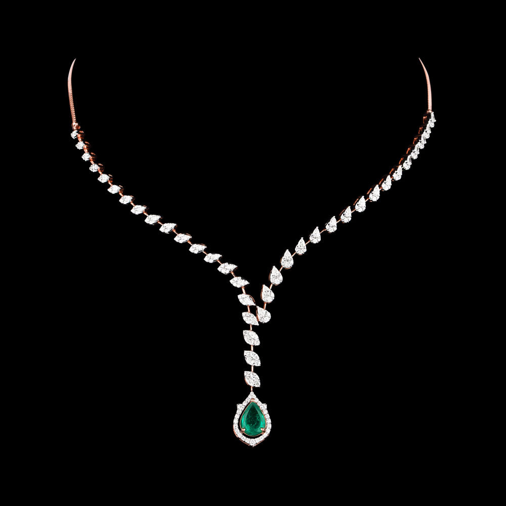 18K Rose Gold Diamond Necklace - 2.95ct VVS-EF with Colour Stones