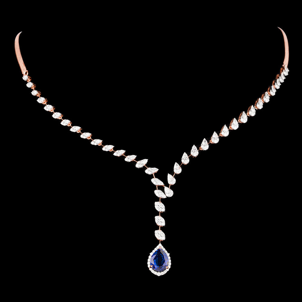18K Rose Gold Diamond Necklace - 2.837ct VVS-EF with Colour Stones