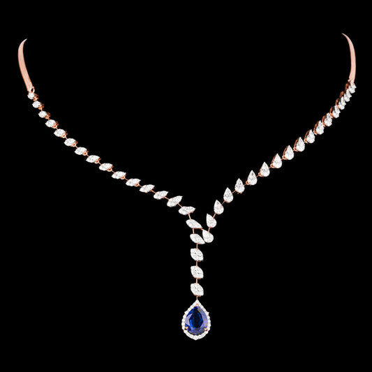 18K Rose Gold Diamond Necklace - 2.837ct VVS-EF with Colour Stones