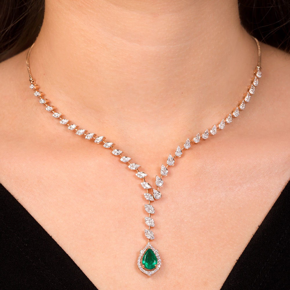 18K Rose Gold Diamond Necklace - 2.95ct VVS-EF with Colour Stones