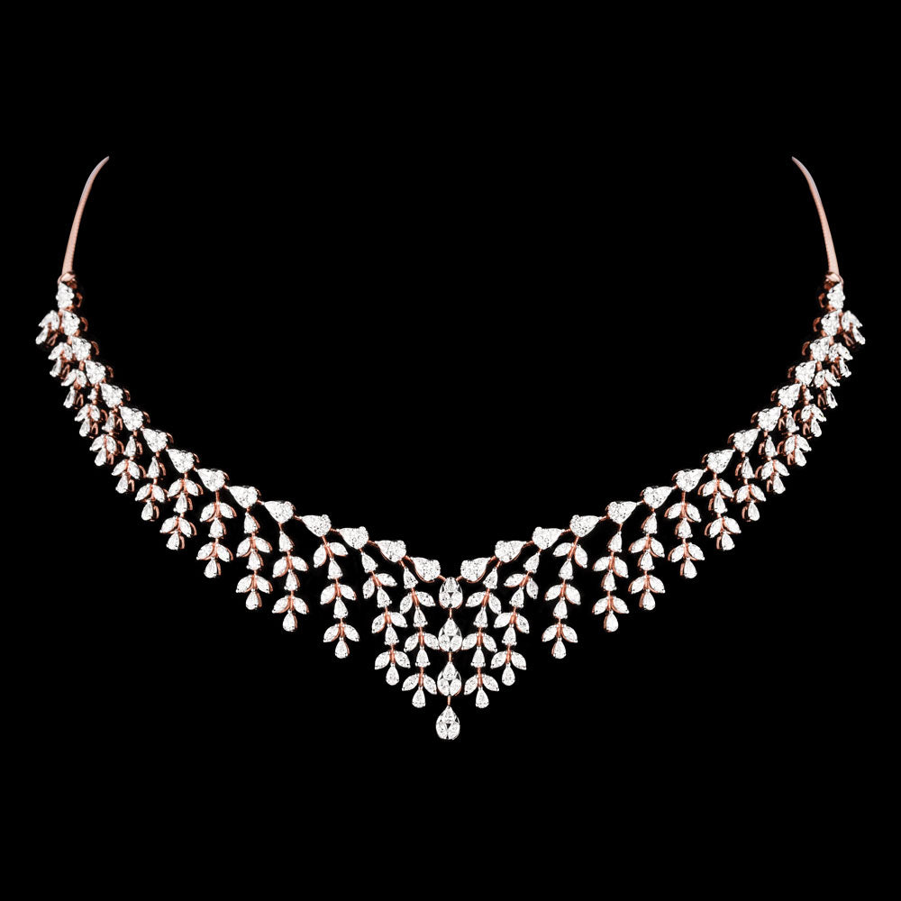18K Rose Gold Diamond Necklace - 8.14ct VVS-EF
