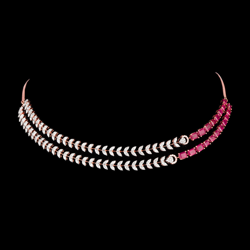 18K Rose Gold Diamond Necklace - 5.29ct VVS-EF with Colour Stones