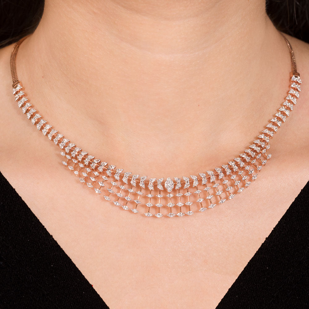 18K Rose Gold Diamond Necklace - 4.69ct VVS-EF