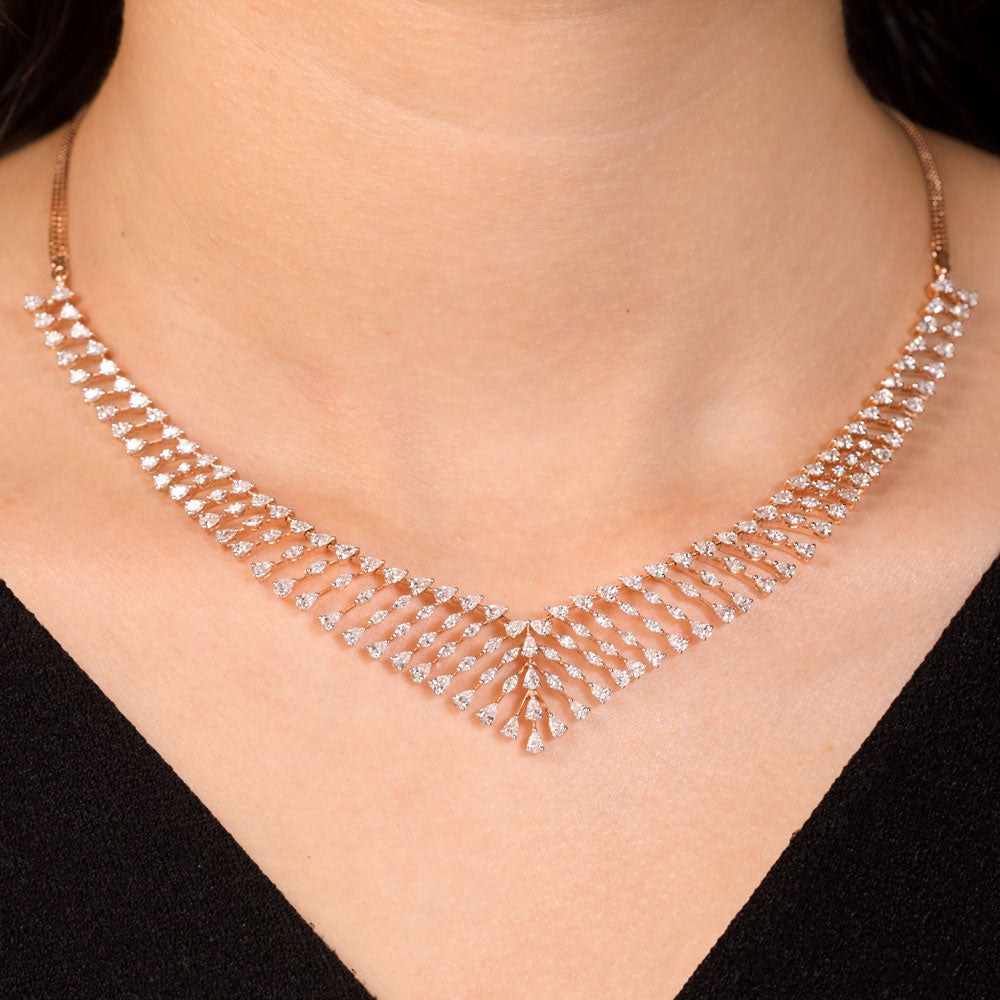 18K Rose Gold Diamond Necklace - 5.49ct VVS-EF