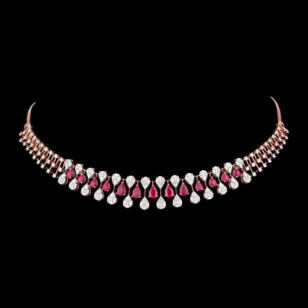 18K Rose Gold Diamond Necklace - 4.6ct VVS-EF with Colour Stones