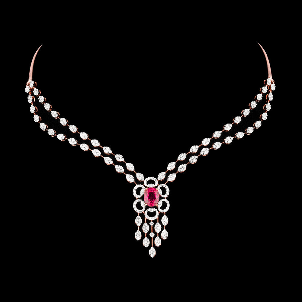 18K Rose Gold Diamond Necklace - 3.98ct VVS-EF with Colour Stones