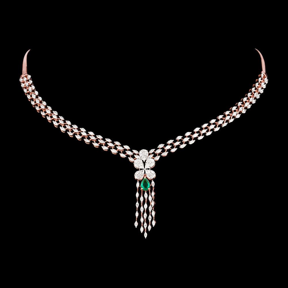 18K Rose Gold Diamond Necklace - 4.39ct VVS-EF with Colour Stones