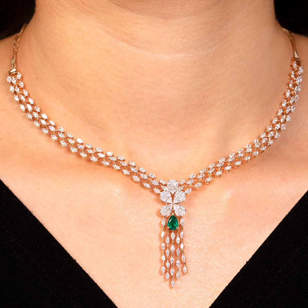 18K Rose Gold Diamond Necklace - 4.39ct VVS-EF with Colour Stones