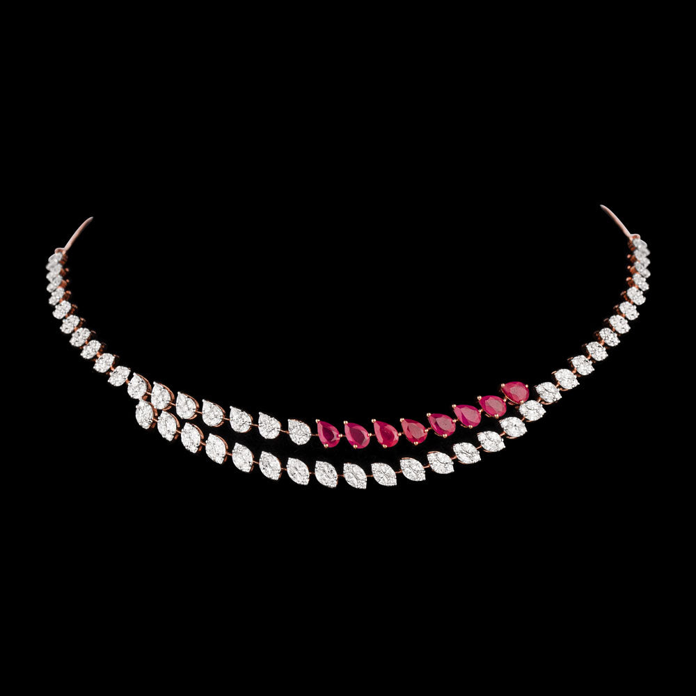 18K Rose Gold Diamond Necklace - 5.13ct VVS-EF with Colour Stones