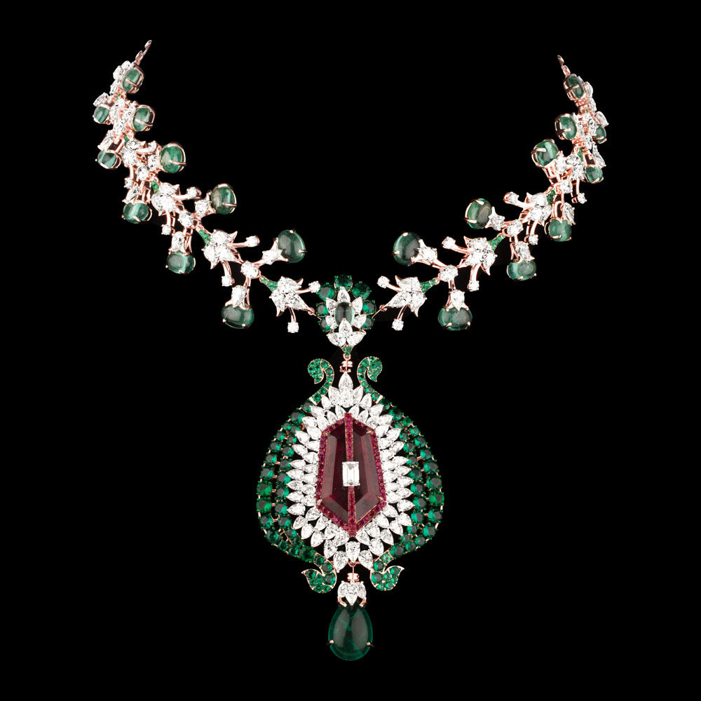 14K Rose Gold Diamond Necklace - 29.614ct VS-SI-IJ with Colour Stones