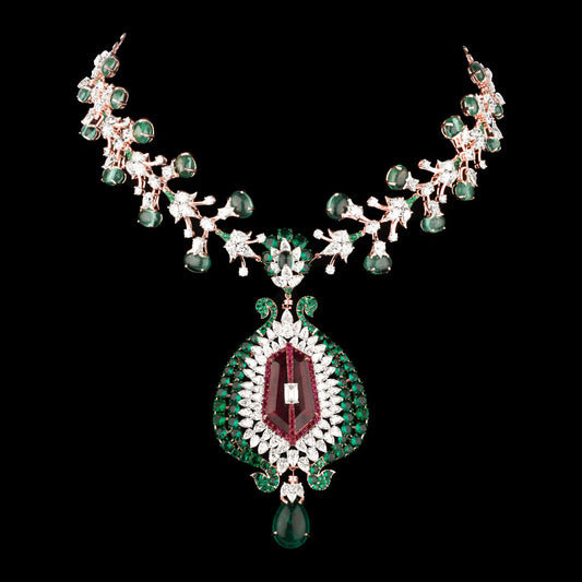 14K Rose Gold Diamond Necklace - 29.614ct VS-SI-IJ with Colour Stones
