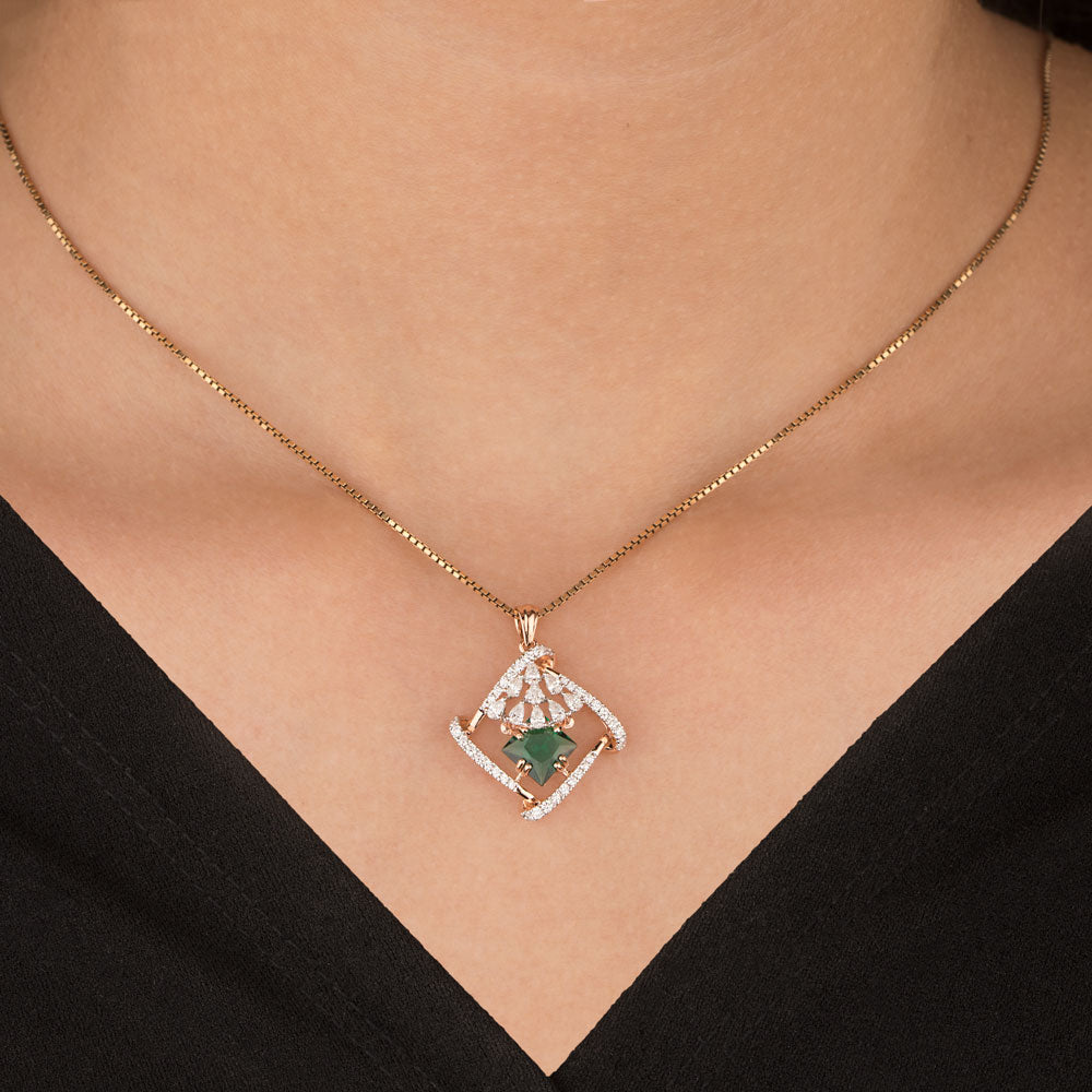 18K Rose Gold Diamond Pendant - 0.42ct VVS-EF with Colour Stones