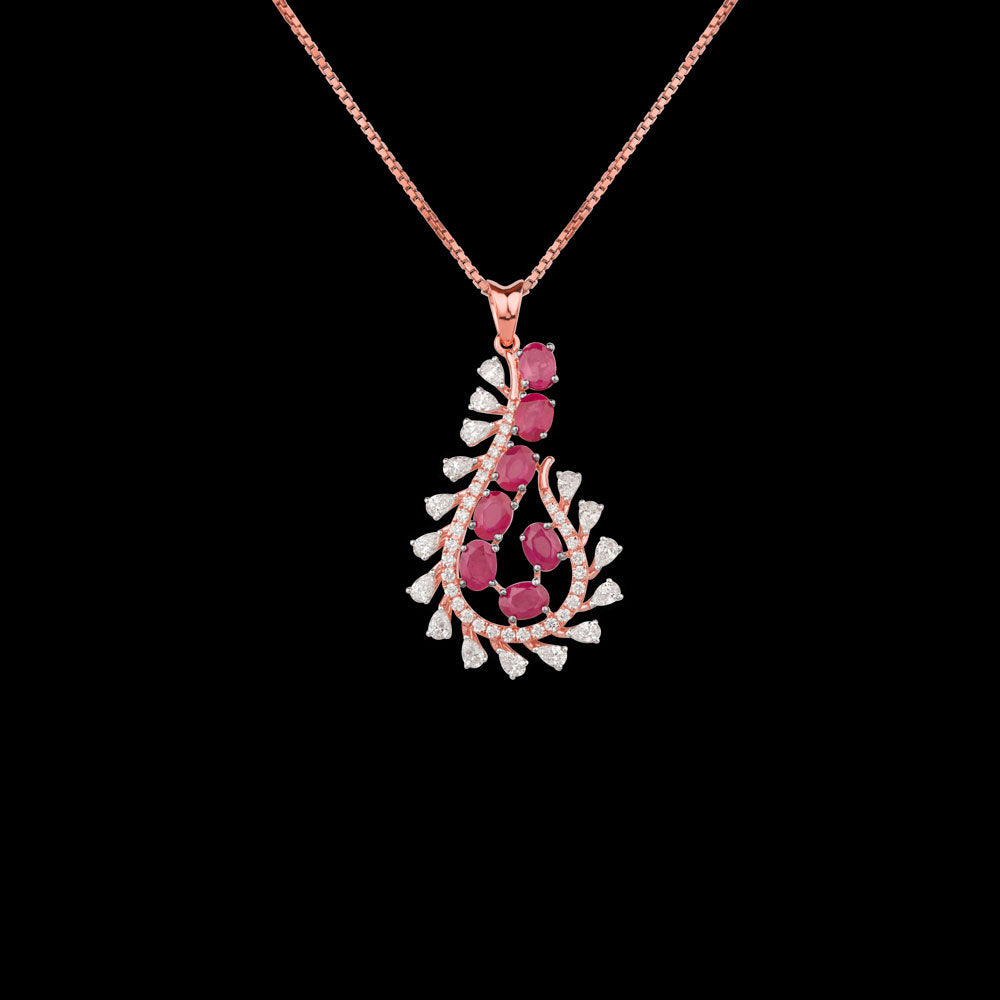 18K Rose Gold Diamond Pendant - 0.71ct VVS-EF with Colour Stones