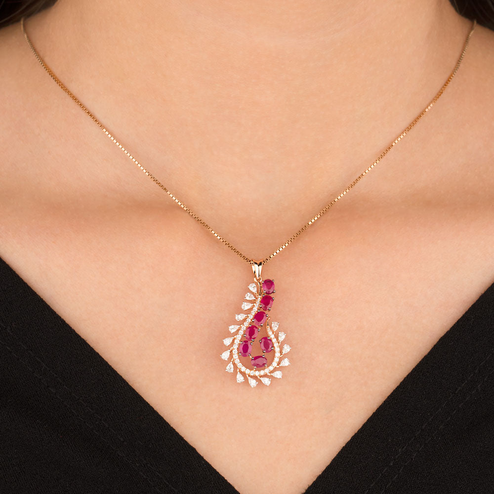 18K Rose Gold Diamond Pendant - 0.71ct VVS-EF with Colour Stones